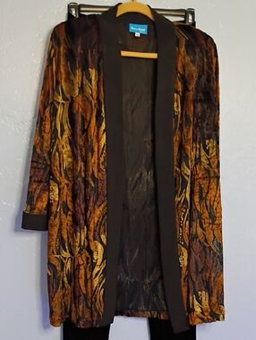 Dana Buchman Gold & Brown Patterned Long Blazer Jacket
